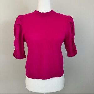 FRAME Women’s Magenta Ruched Sleeve Cashmere Sweater Crewneck Fuchsia Size S
